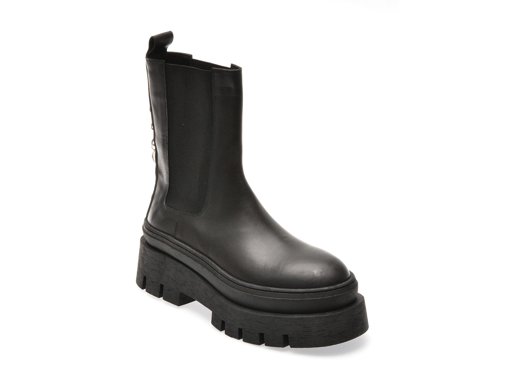 Ghete Elle negre slip-on din piele naturala cu talpa din cauciuc termoplastic