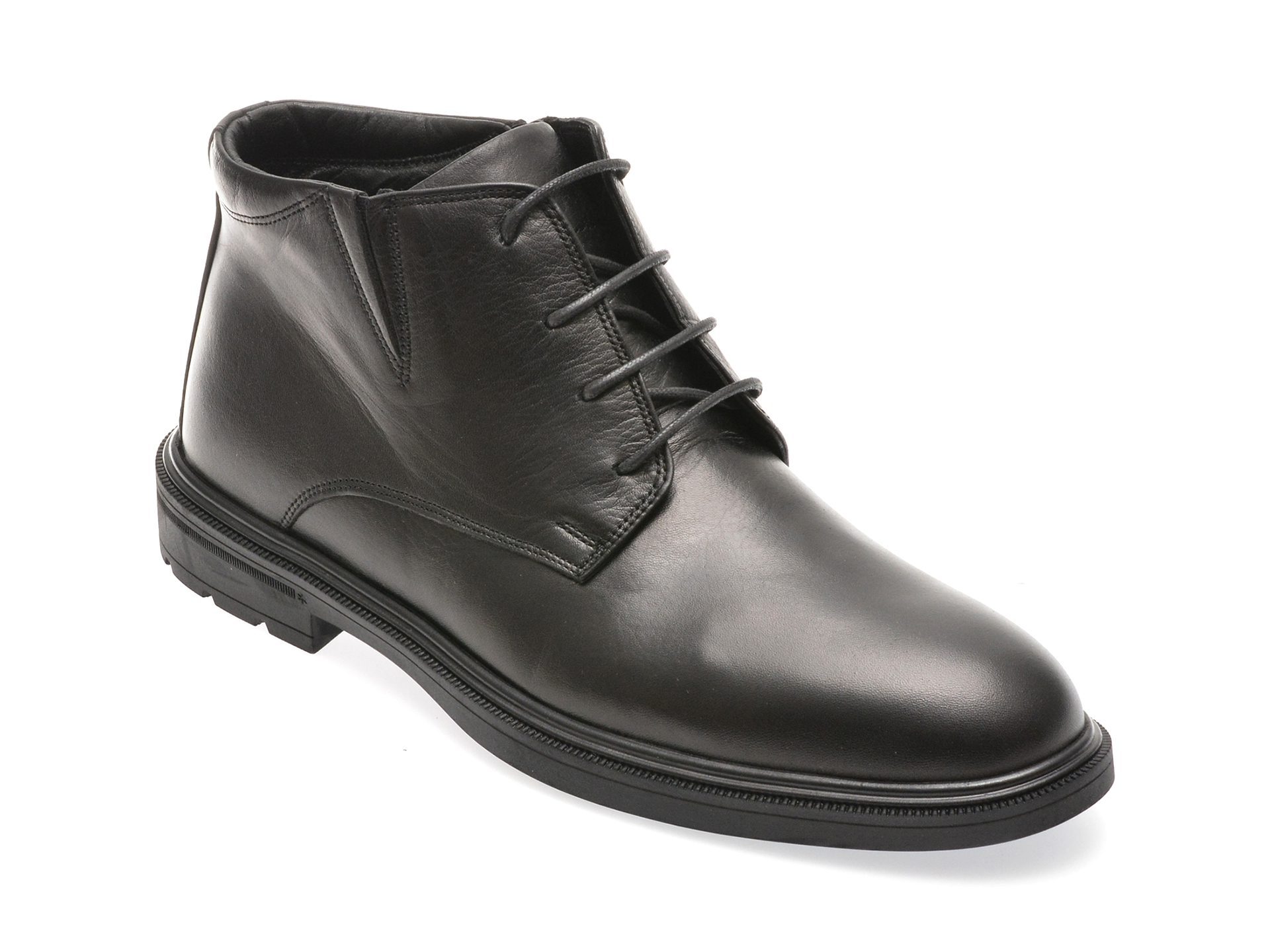 Ghete Otter Barbati A673 Negru Piele Naturala Talpa Cauciuc Sireturi