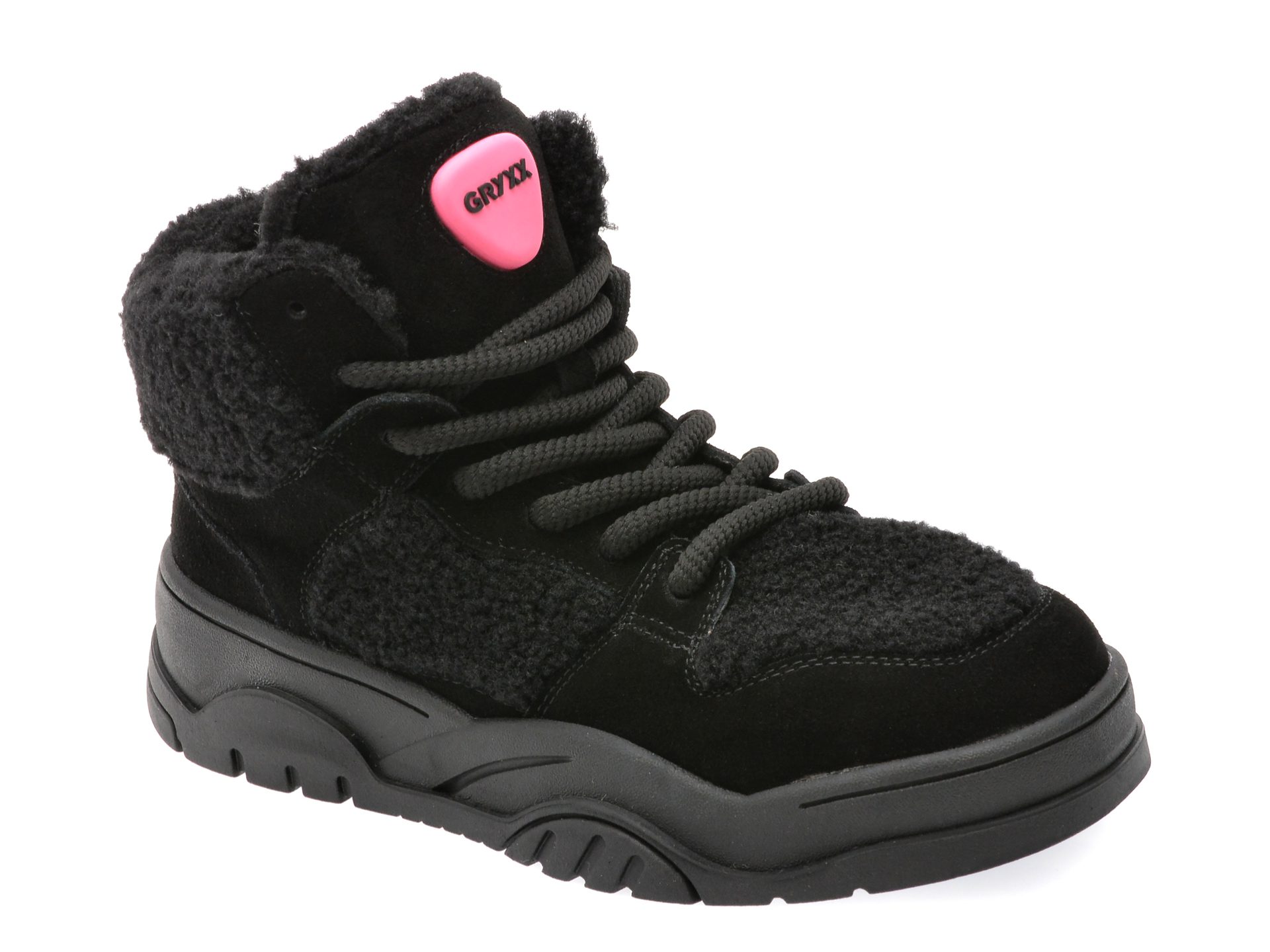 Ghete femei Gryxx negre 80011 textil piele intoarsa talpa cauciuc sireturi