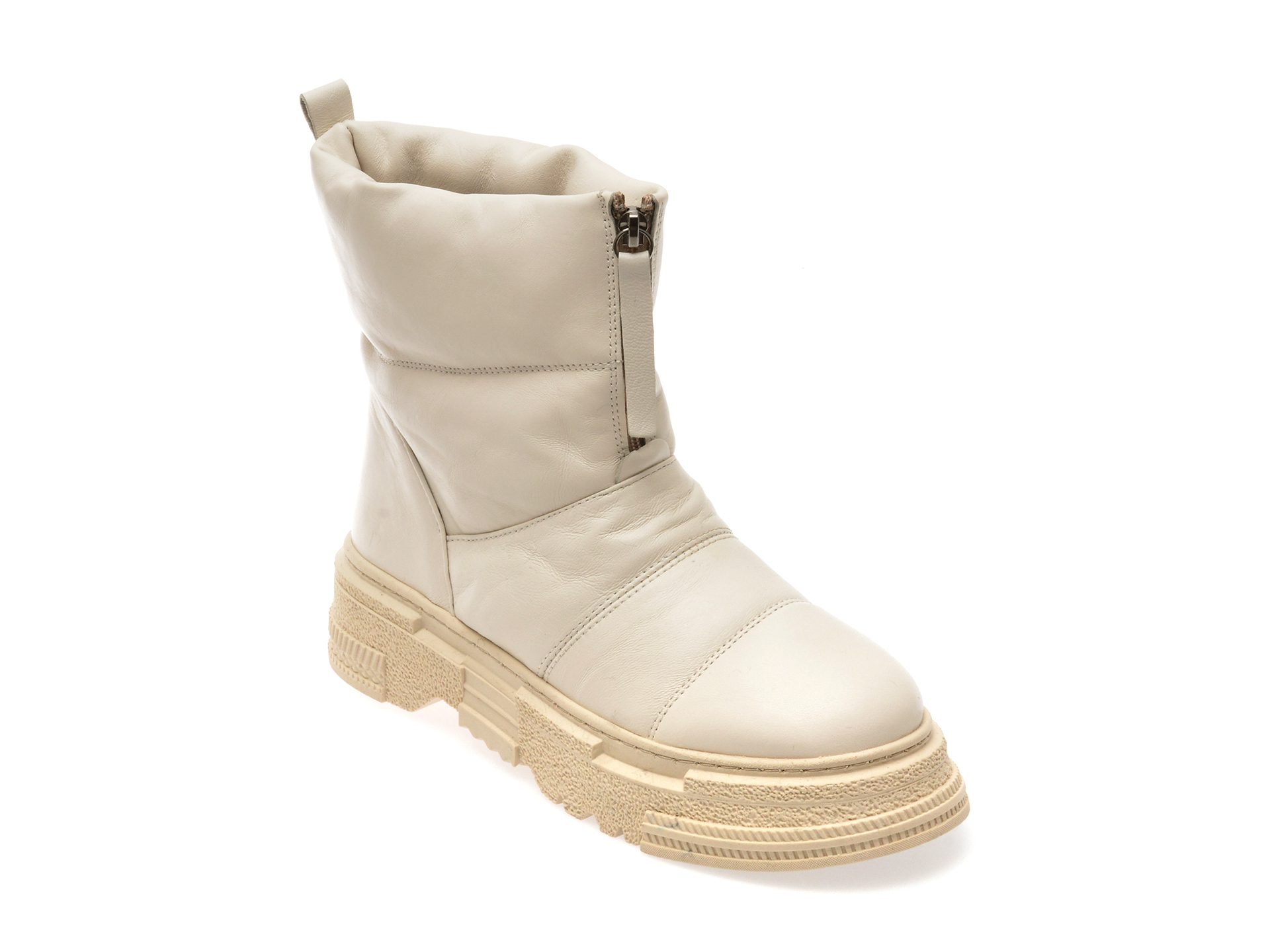 Ghete femei Molly Bessa albe din piele naturala cu fermoar si talpa din cauciuc