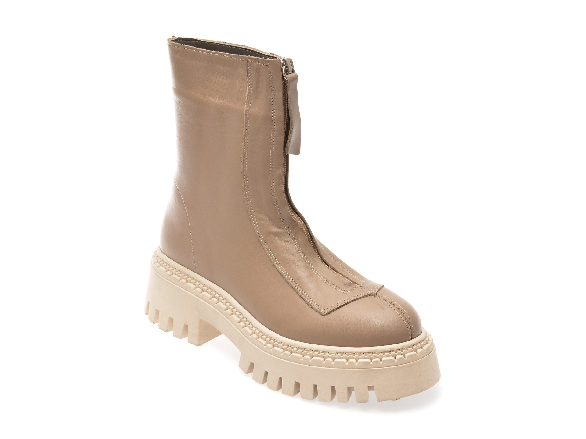 Ghete femei Wysh 126 gri piele naturala fermoar talpa cauciuc