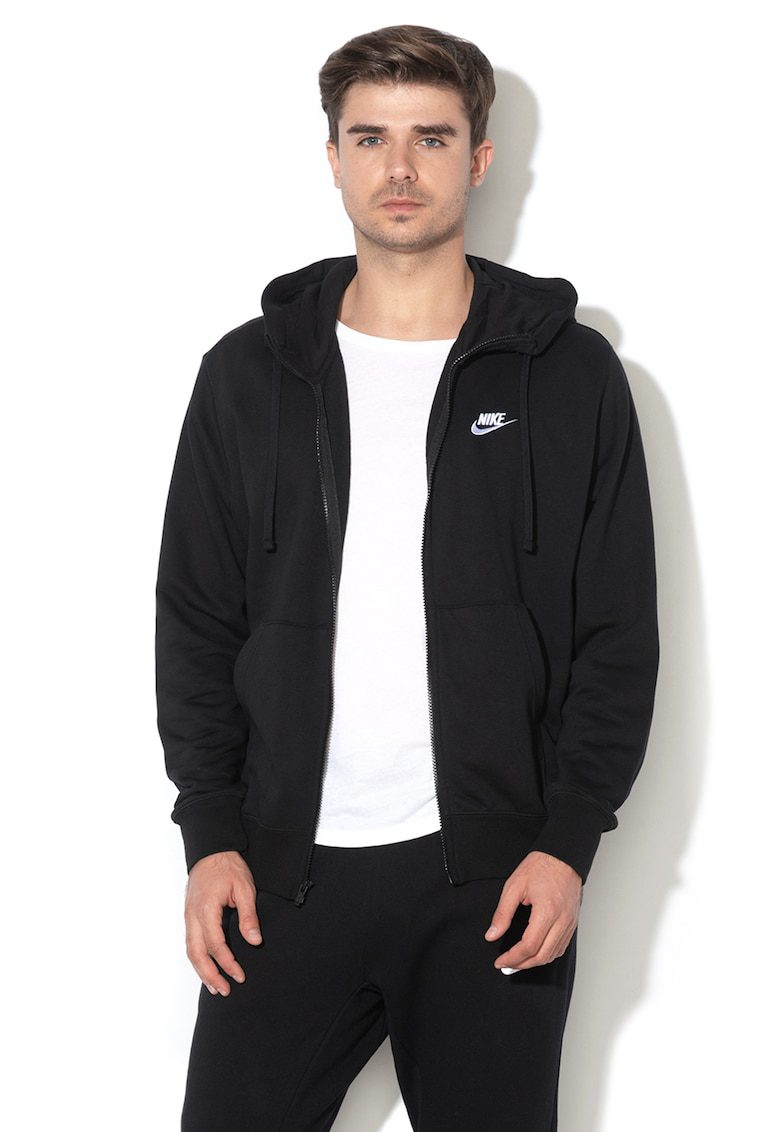 Hanorac negru Sportswear Club cu fermoar si buzunare oblice regular fit