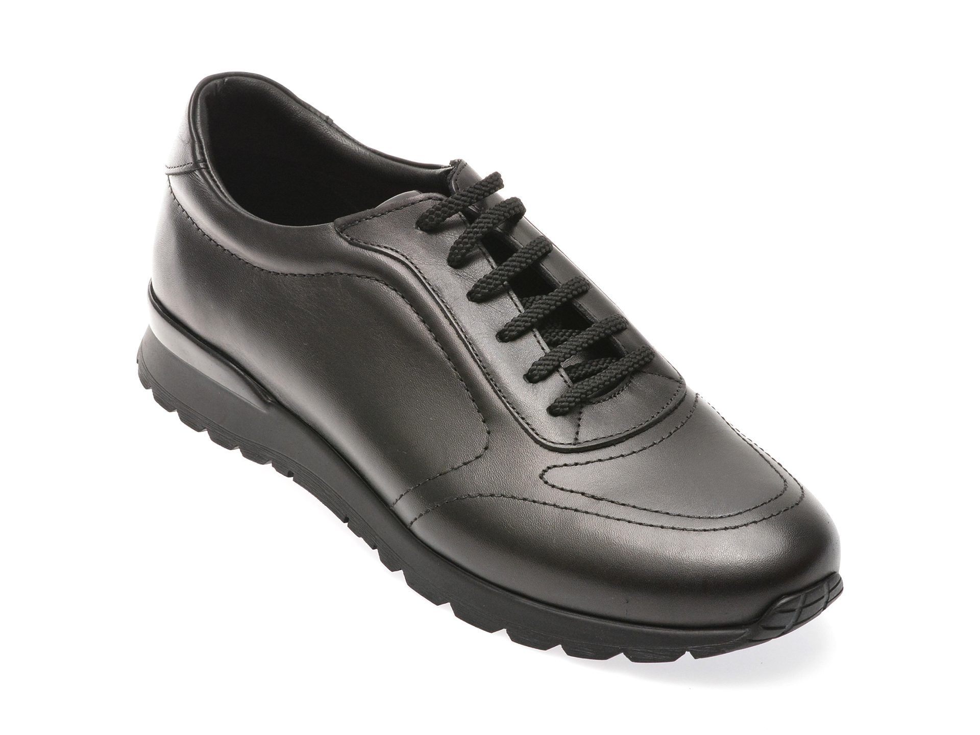 Pantofi Otter negri 54521 din piele naturala cu talpa din cauciuc