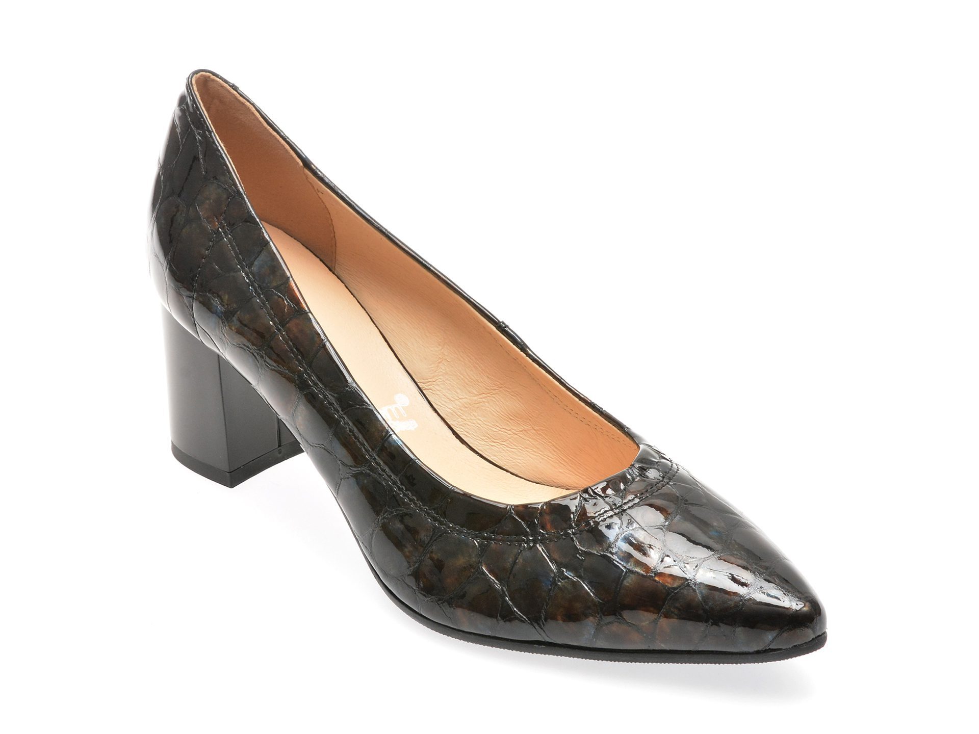 Pantofi femei Image 5841 maro piele naturala lacuita slip-on talpa Pvc