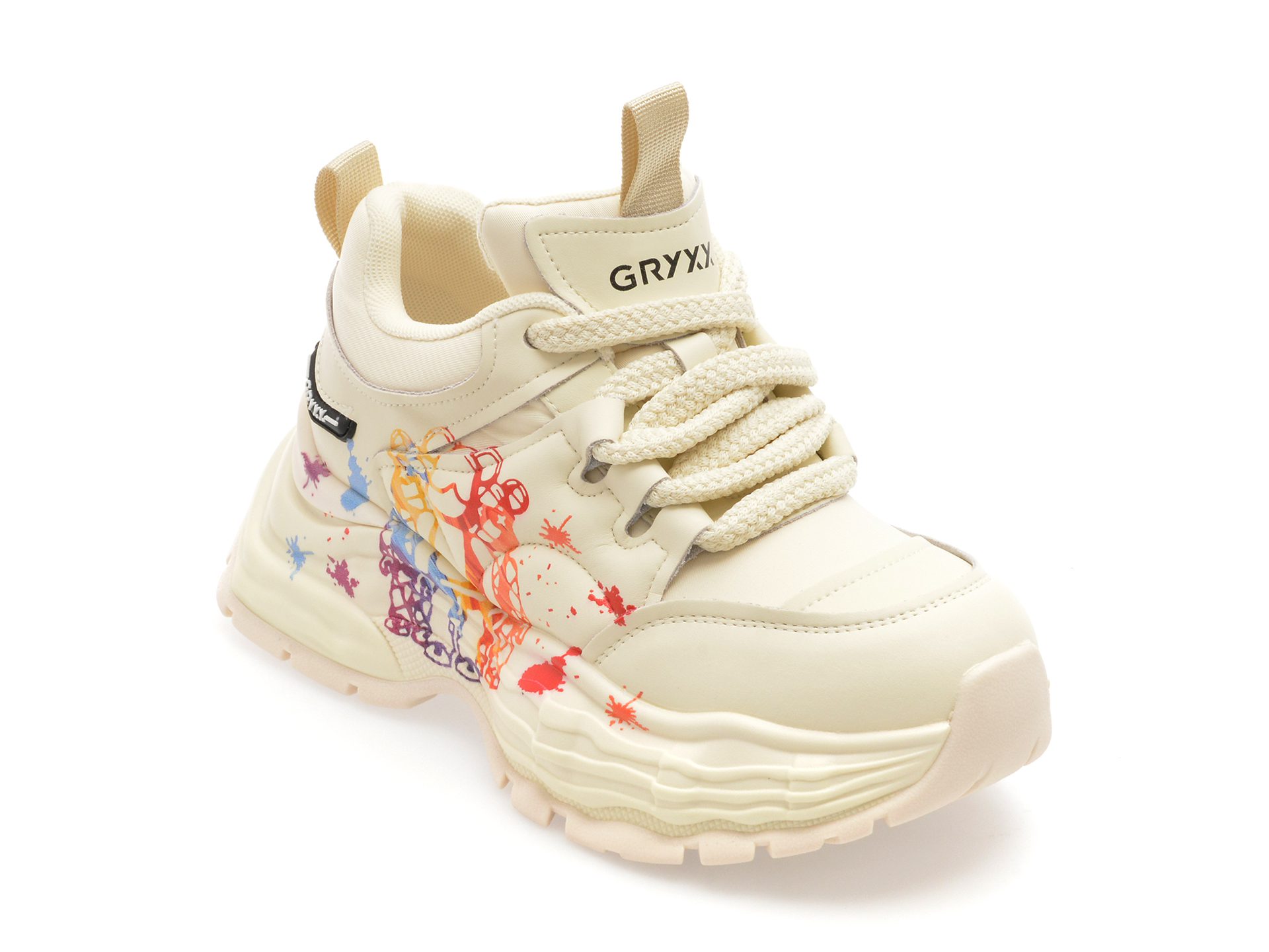 Pantofi sport femei Gryxx 80292 albi cu talpa cauciuc si sireturi