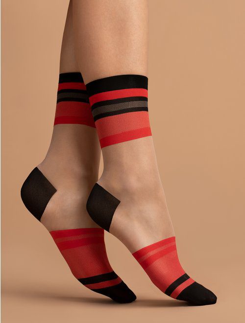 Sosete Dama Fiore Catch Me 15 Den Lycra 1/2 Rosu-Negru Model Minimalist