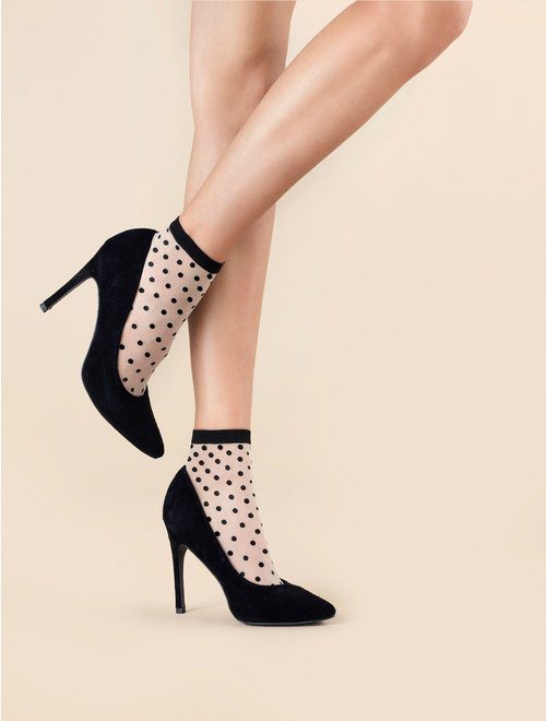 Sosete Fiore Cute Scurte Lycra 20 Den Buline Negre Banda Elastica