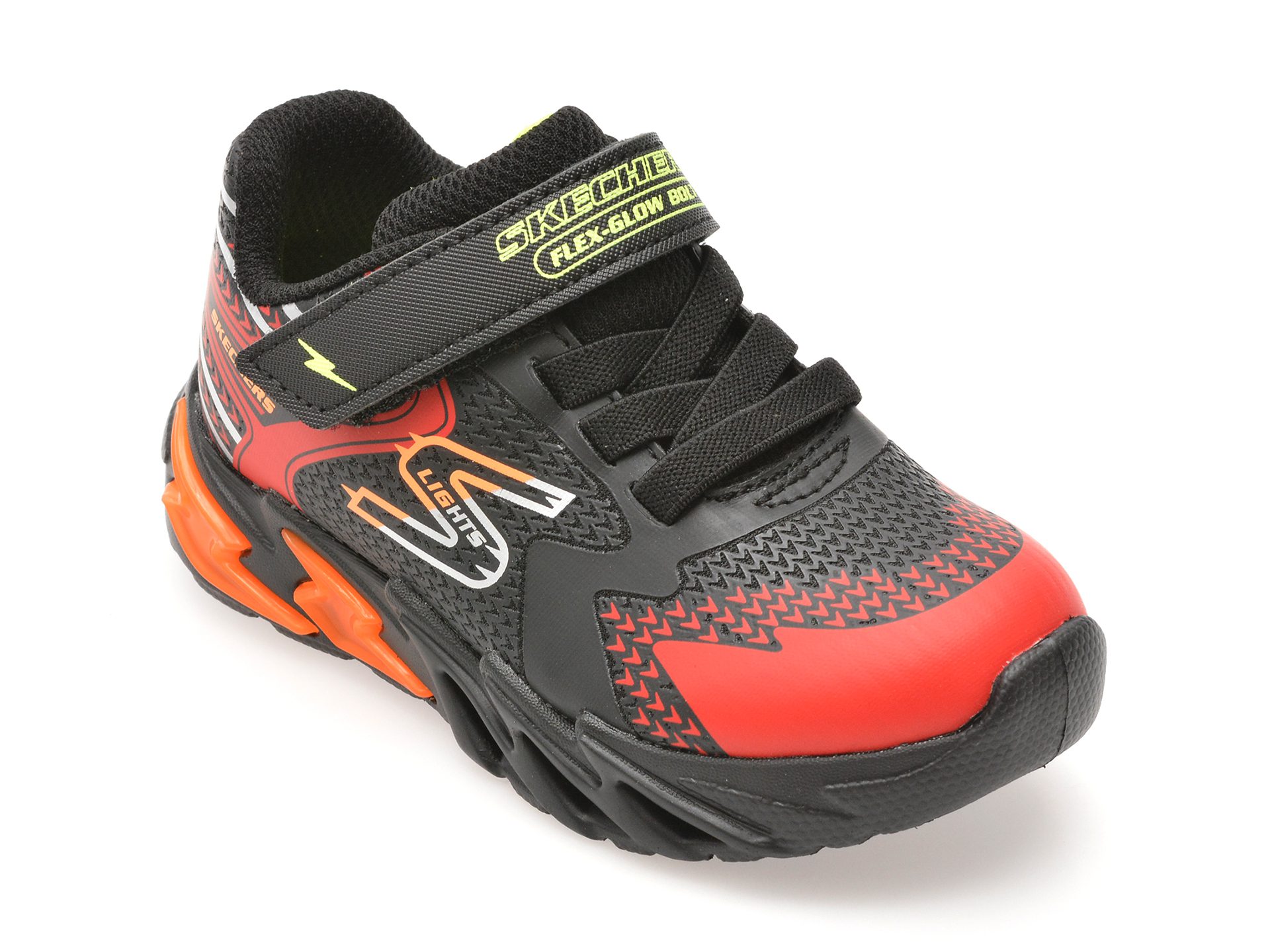pantofi sport skechers flex glow bolt negri pentru baieti cu velcro