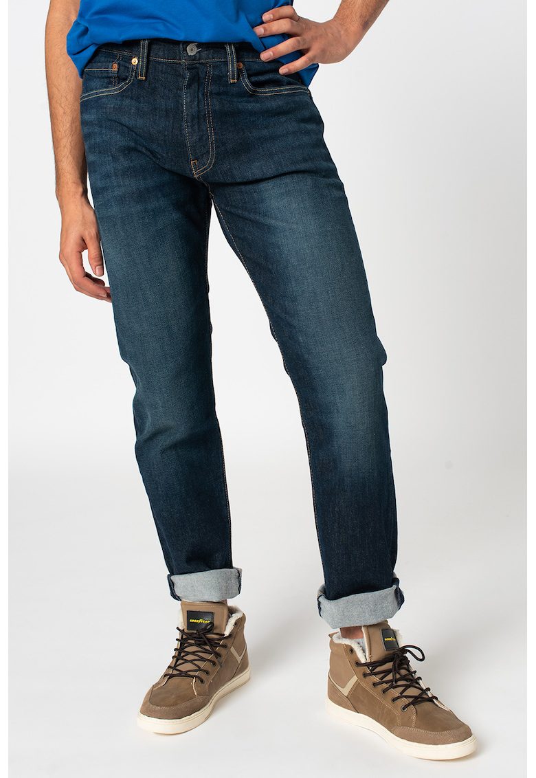 Blugi conici Model 502 denim sustenabil bleumarin aspect decolorat