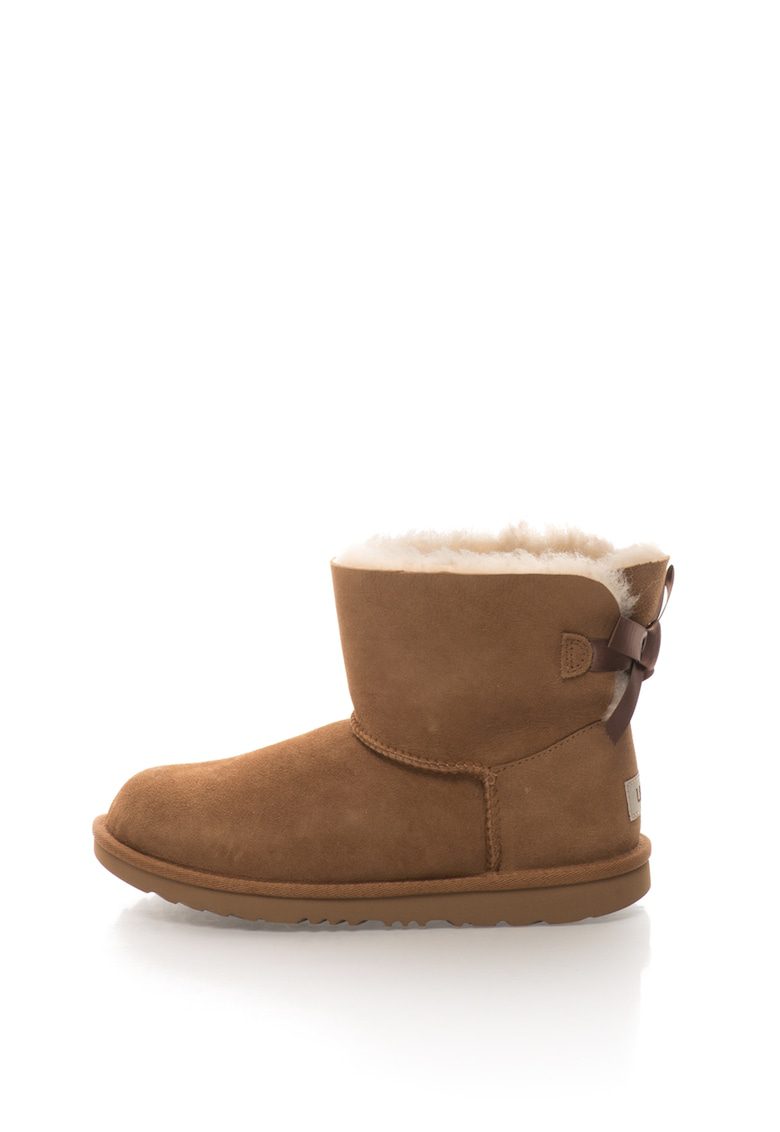 Cizme Ugg Mini Bailey Bow II piele intoarsa maro scortisoara fara inchidere