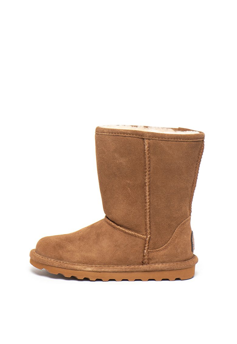 Ghete de iarna Elle maro din piele intoarsa impermeabile talpa joasa