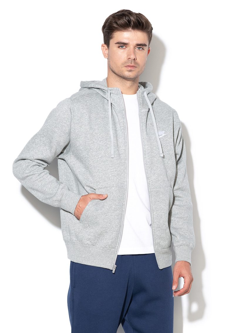 Hanorac Sportswear Club fermoar gri melange 80% bumbac fleece regular fit