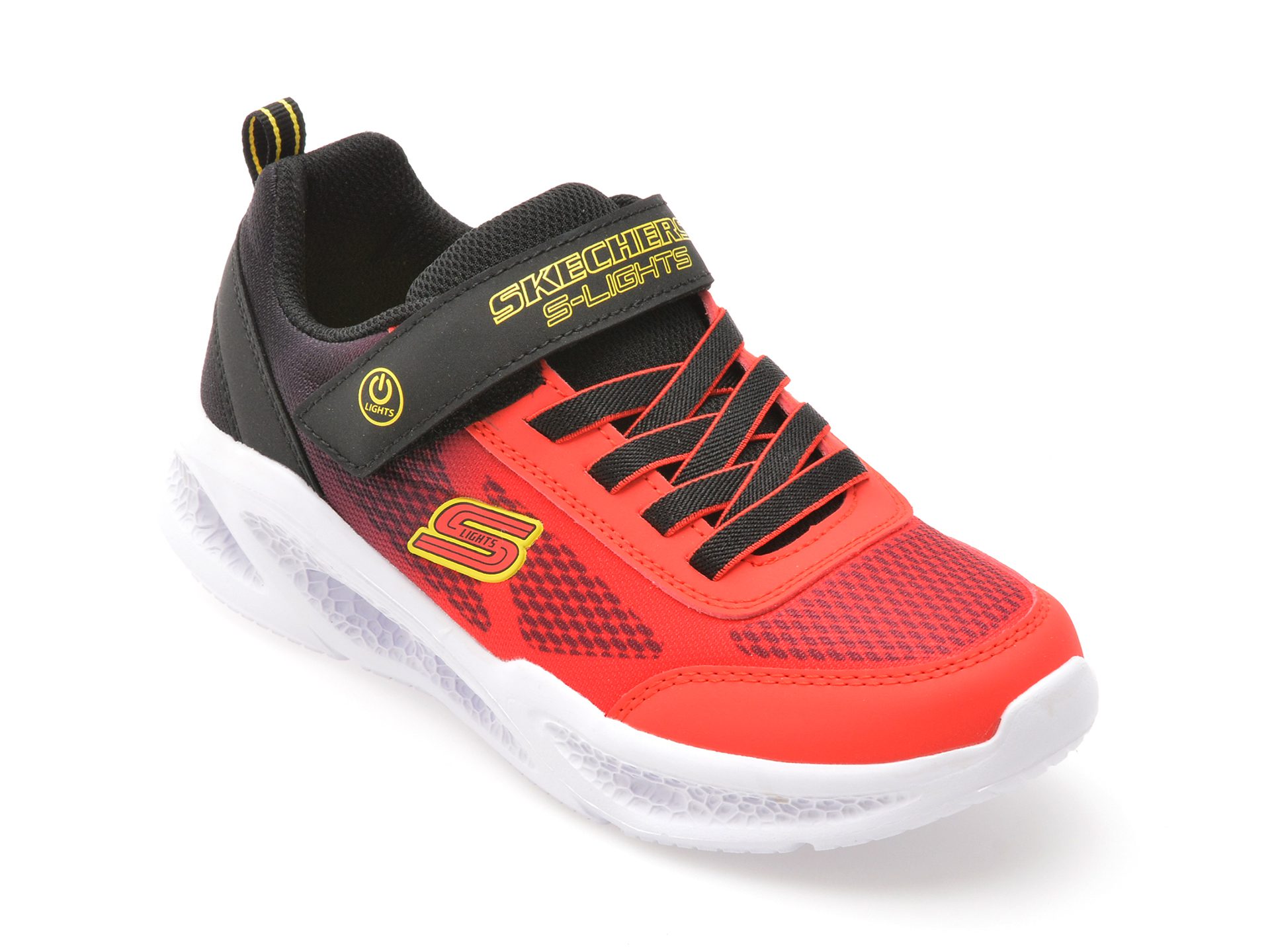 Pantofi sport Skechers Meteor-Lights baieti rosii textil inchidere velcro