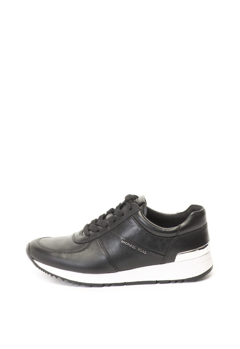 Pantofi sport Allie din piele naturala negru cu sireturi si talpa plata