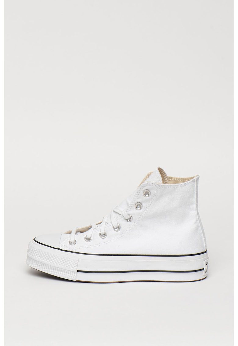 Tenisi Flatform Ctas Lift HI CU Sireturi Stil Casual Talpa Groasa Material Textil Alb