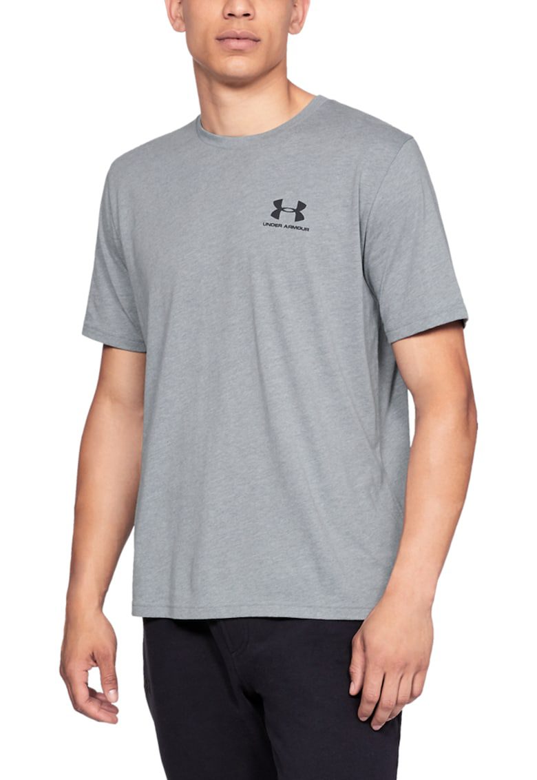 Tricou Sportstyle decolteu rotund gri deschis bumbac/poliester logo piept