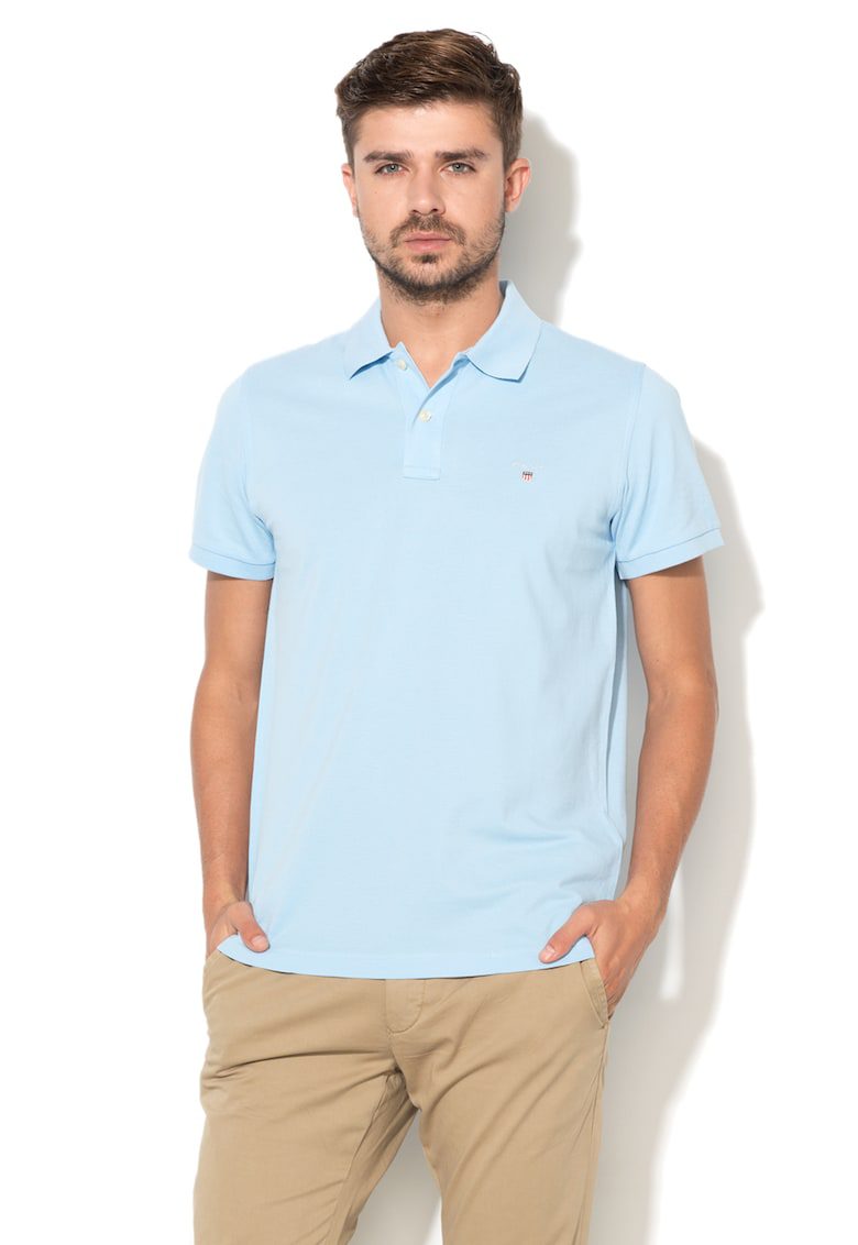 Tricou polo bumbac albastru azur regular fit model 2201 maneca scurta logo brodat