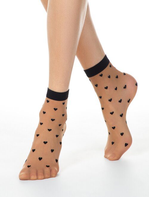 Sosete Dama 1/2 Lycra Inimioare Negre Conte Elegant Lovely 20 Den