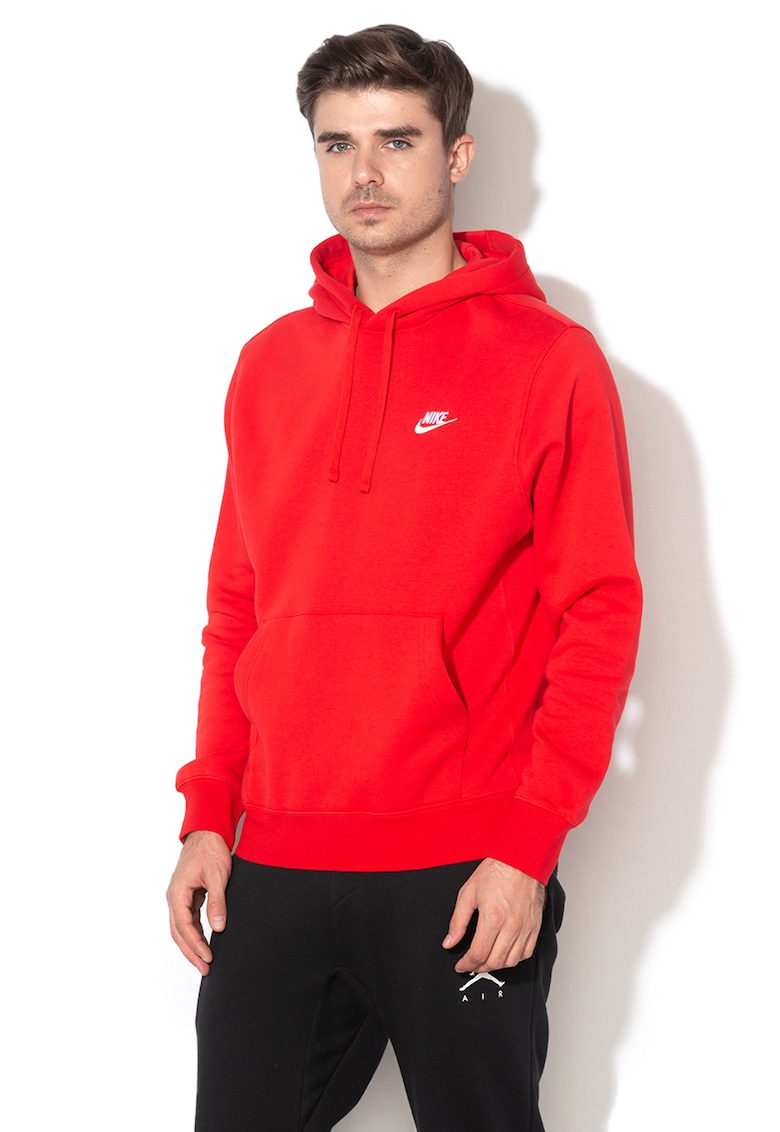 Hanorac Sportswear Club rosu vermillion bumbac buzunar kangaroo gluga snur