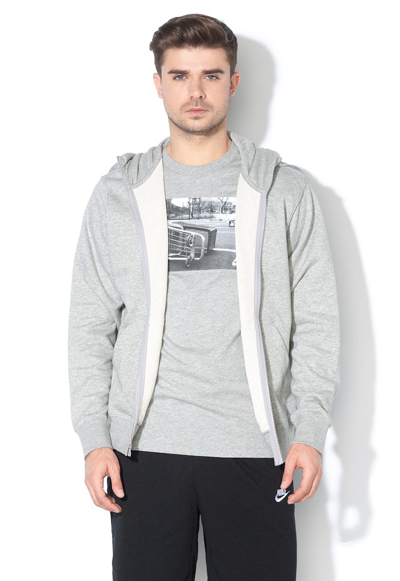 Hanorac Sportswear Club fermoar gri melange bumbac regular fit