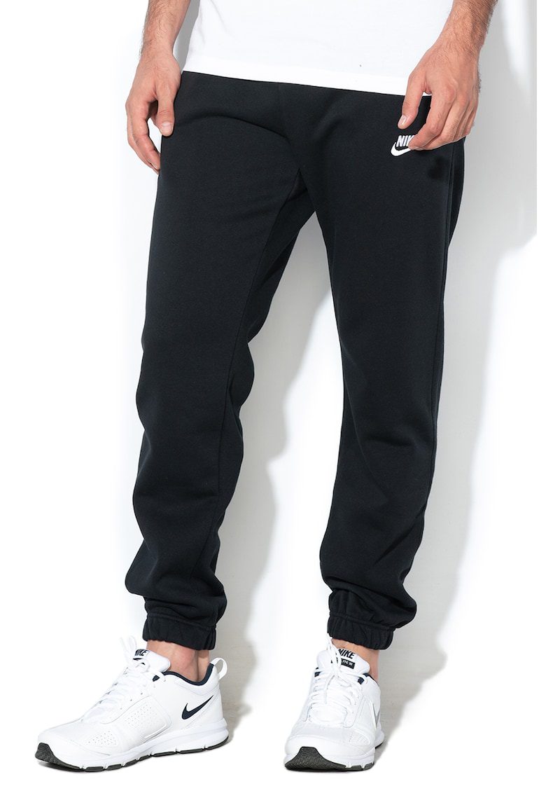 Pantaloni trening sintetic-bumbac negru fleece snur reglabil logo brodat