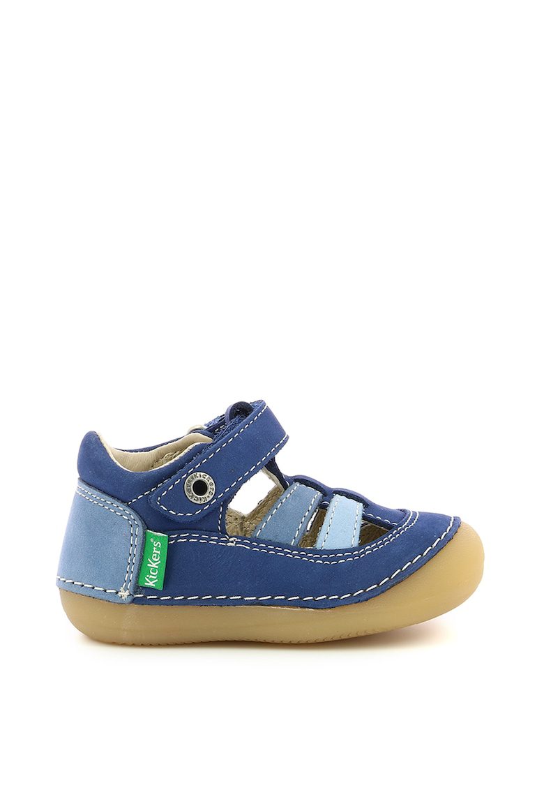 Pantofi casual din piele nabuc bleumarin cu inchidere velcro