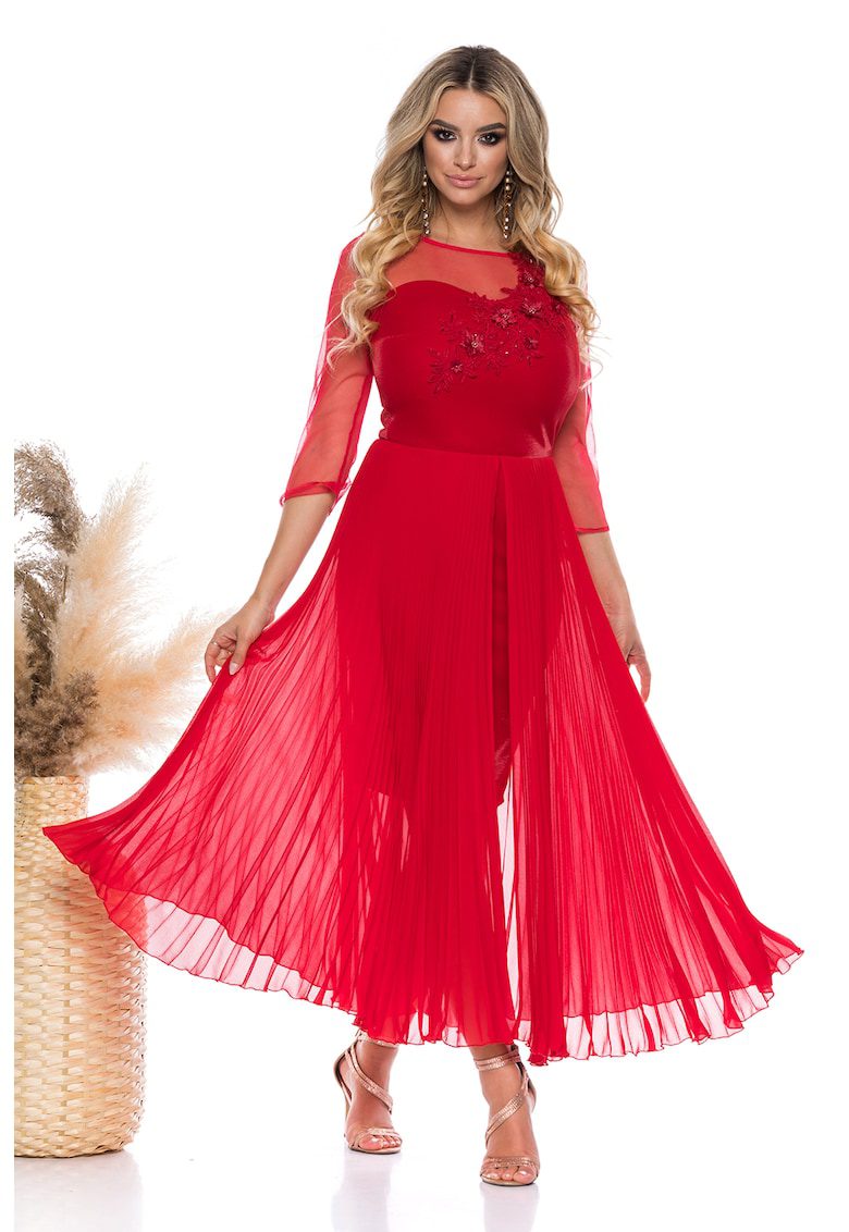 Rochie midi rosu inchis croiala cambrata