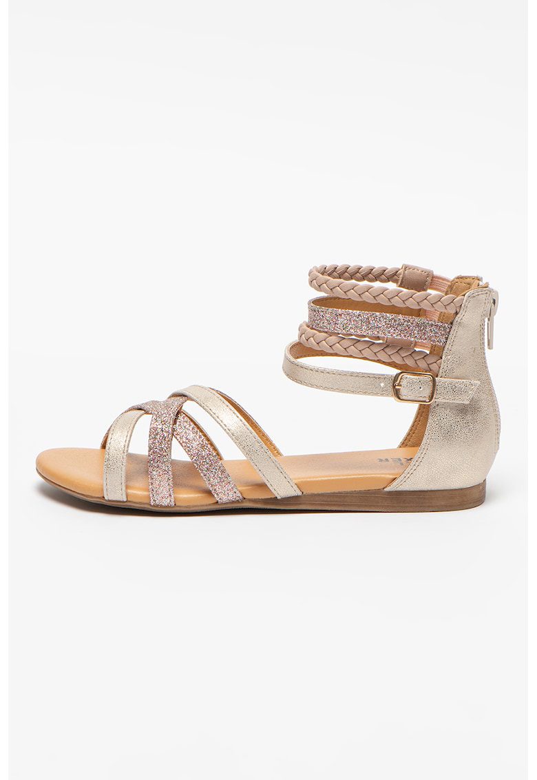 Sandale Piele Ecologica Barete Multiple Fermoar Talpa Plata Auriu-Rose