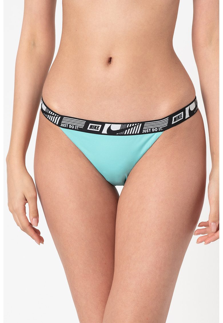 Slip clasic cu banda logo albastru aquamarin din sintetic Marime S