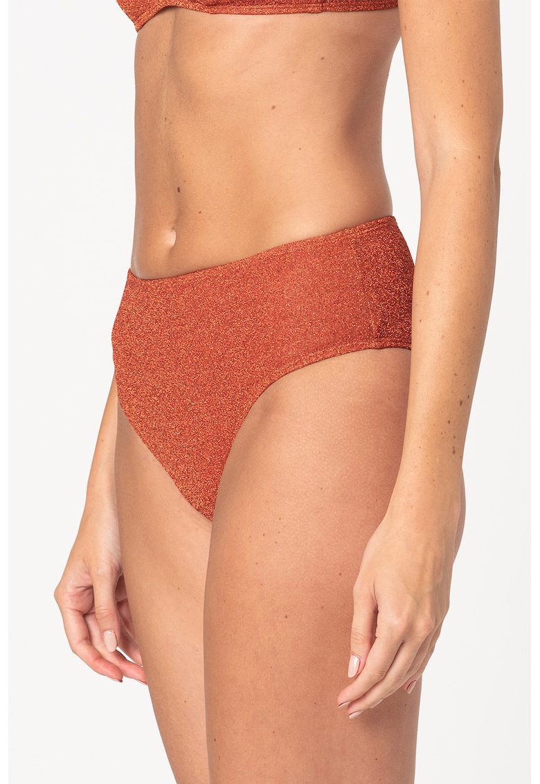 Slip hipster portocaliu stins din fibra metalizata cu efect stralucitor