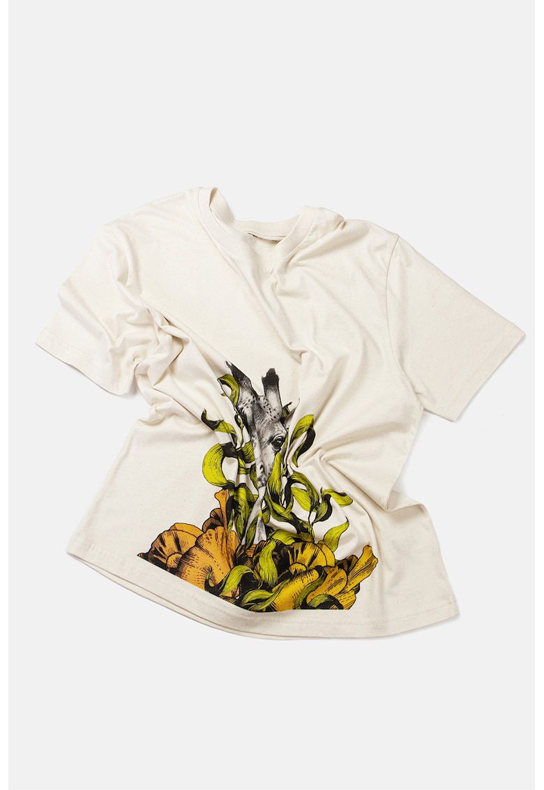 Tricou bumbac organic imprimeu grafic decolteu la gat culori multiple