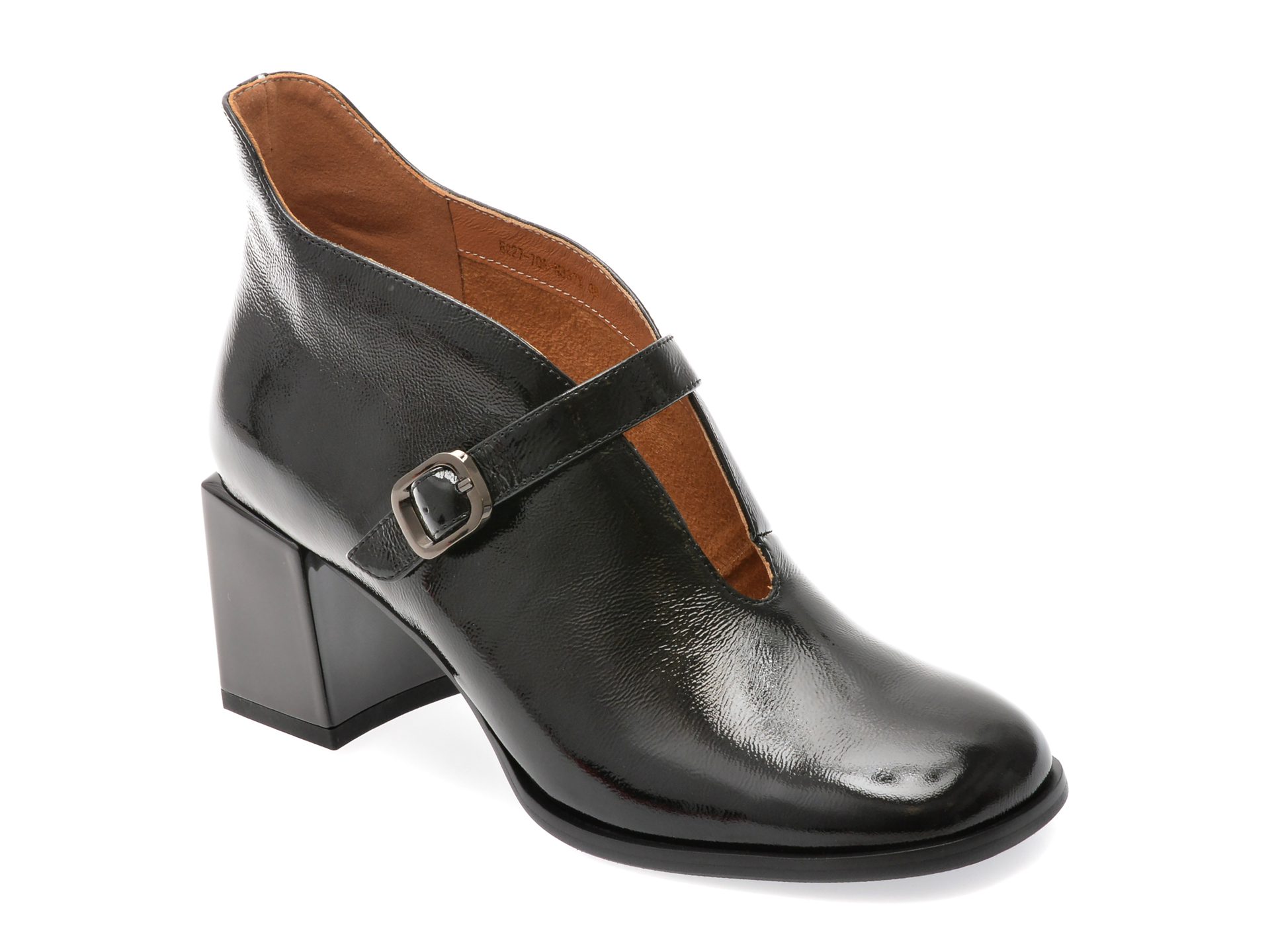 Ghete Epica E227 Femei Negru Piele Naturala Lacuita Talpa Pvc Catarama