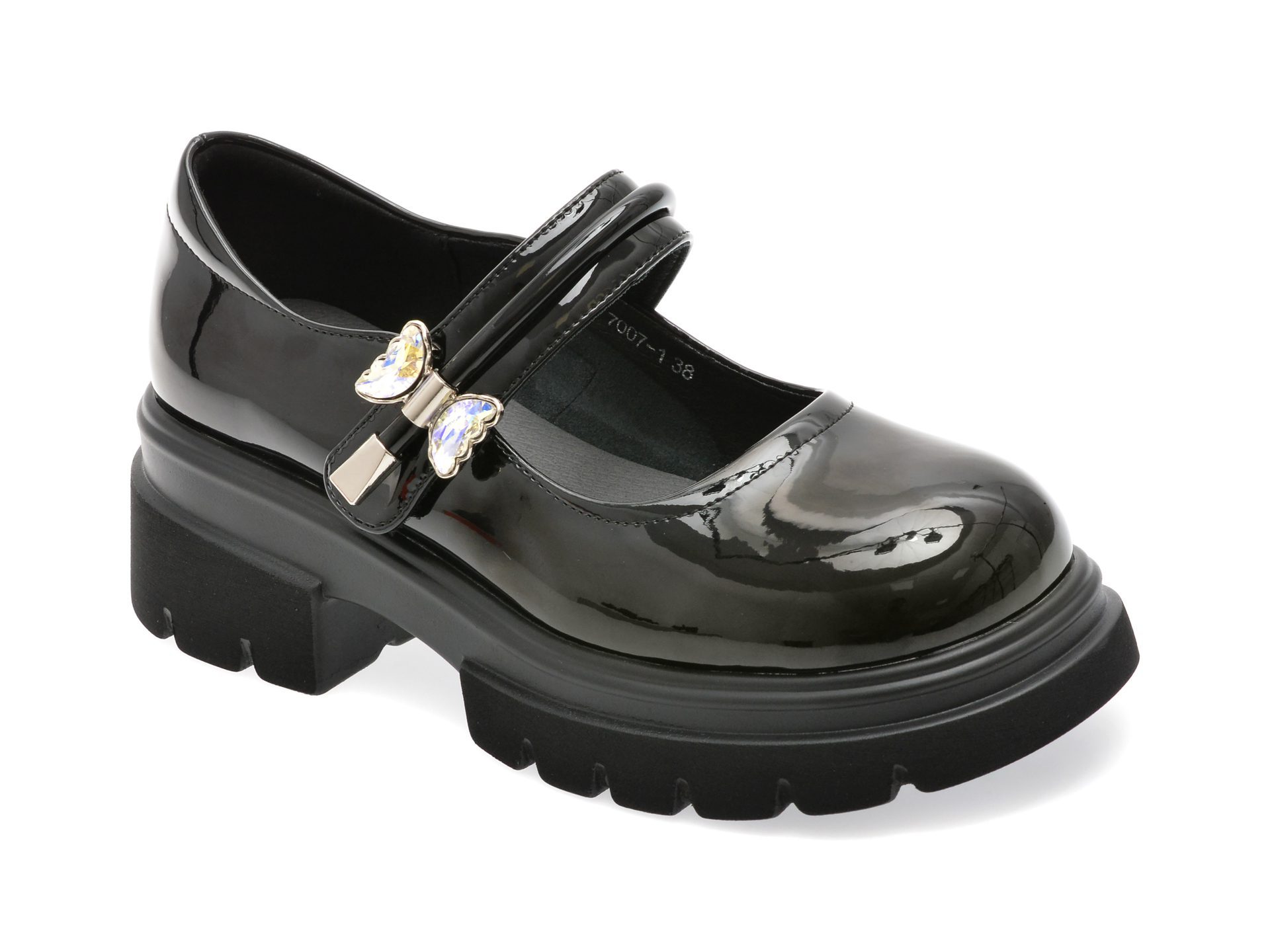 Pantofi dama Gryxx 7007 negri piele lacuita inchidere velcro talpa cauciuc