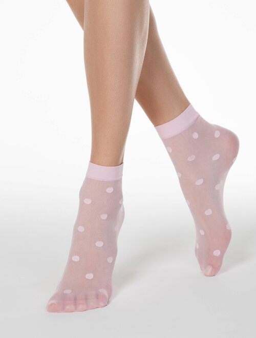 Sosete dama roz lycra buline Conte Elegant Big Dots 20 den transparente