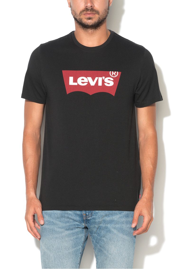 Tricou Bumbac Sustenabil Negru Regular Fit Imprimat Logo Decolteu Rotund