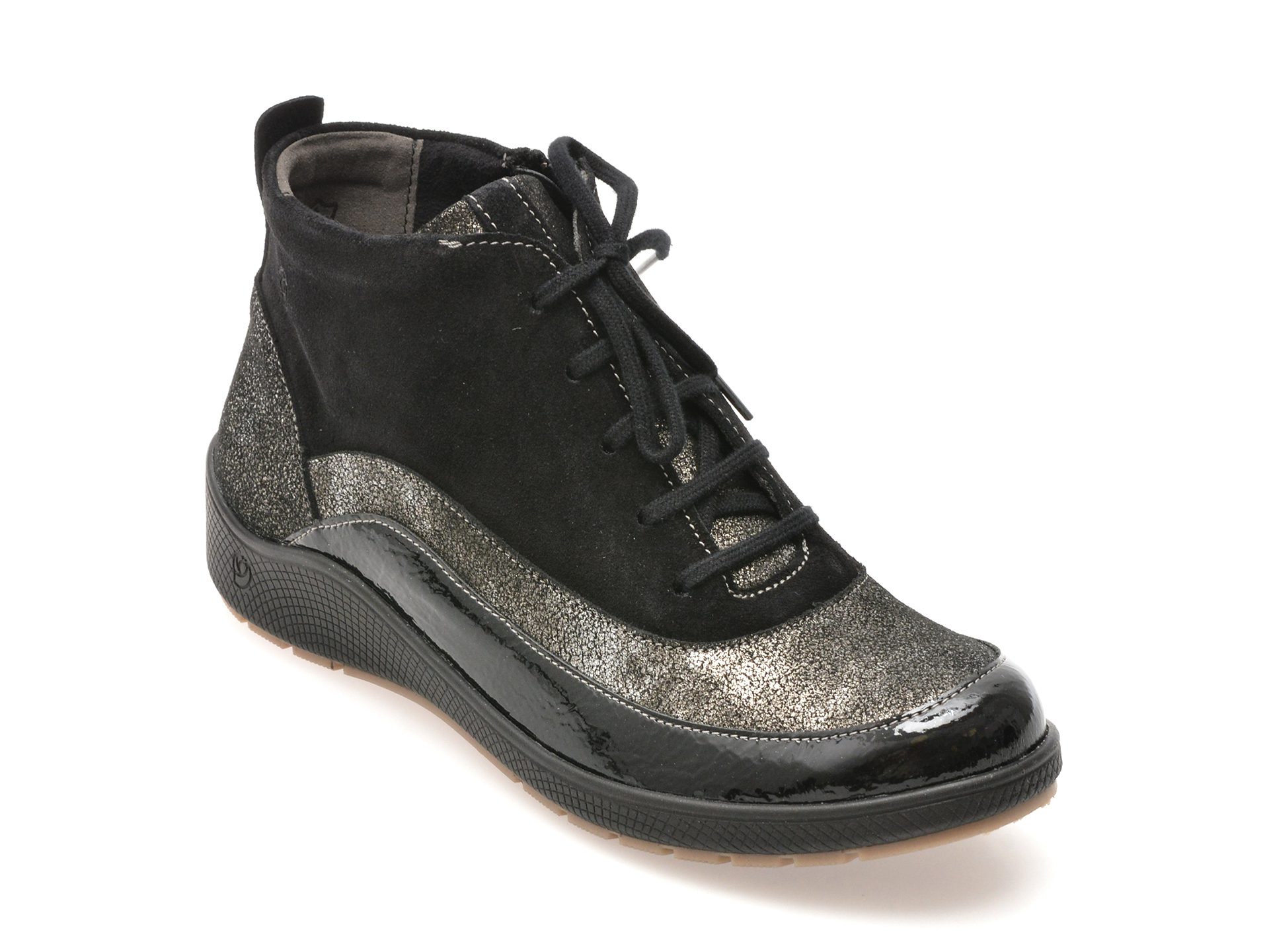 Ghete femei Suave negre model 18511 din piele naturala cu talpa cauciuc