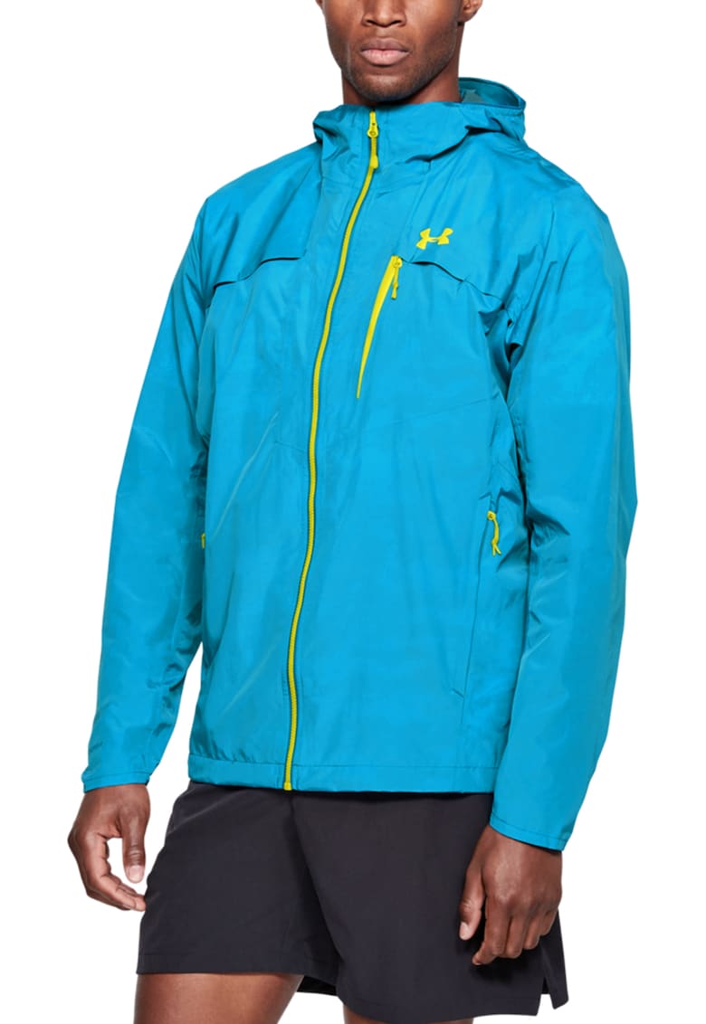 Jacheta impermeabila Scrambler cu gluga si tehnologie Pertex Storm albastru aquamarin