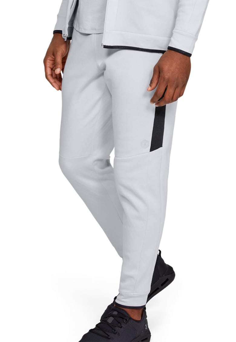 Pantaloni fitness Athlete Recovery talie medie alb benzi laterale contrastante