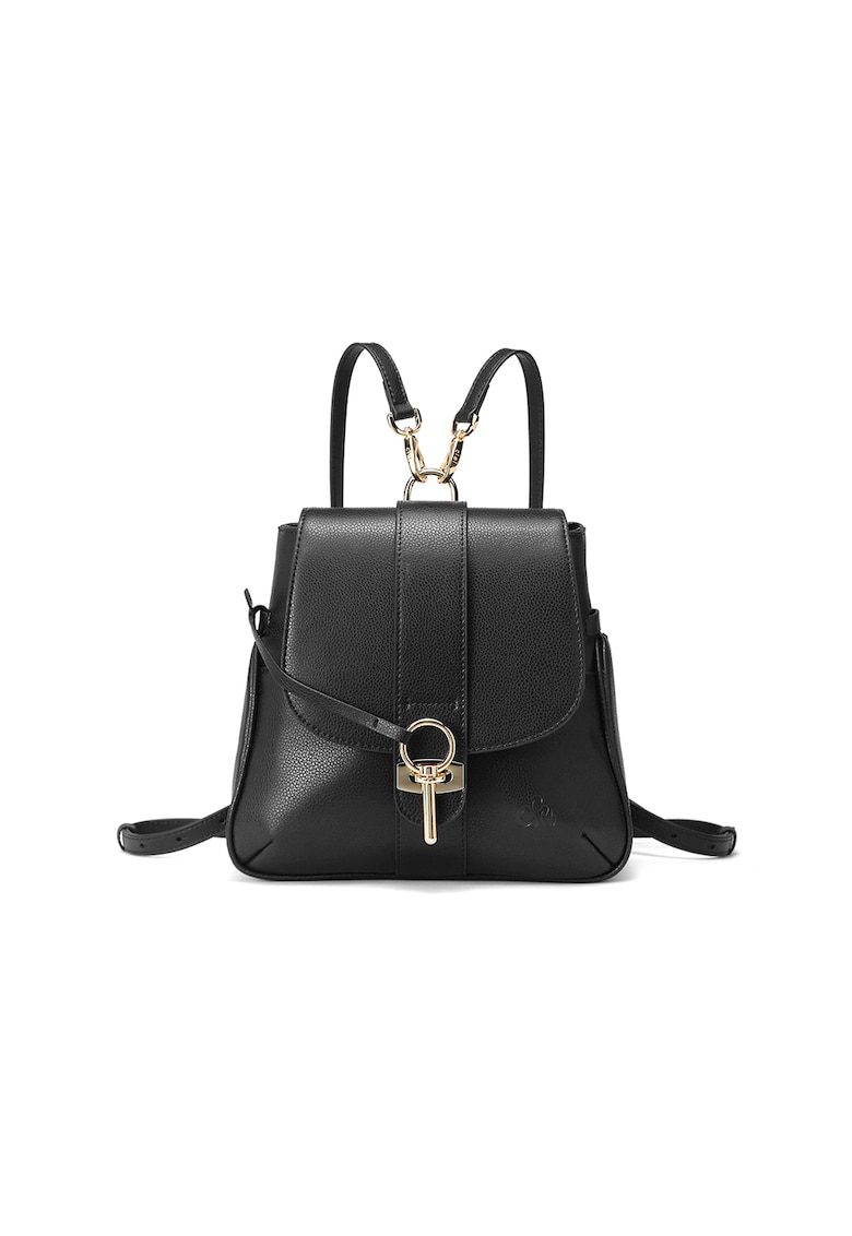 Rucsac casual Rhys din piele naturala negru cu barete detasabile si 2 buzunare