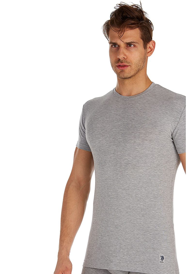 Set 2 tricouri decolteu gat slim fit gri petrol poliester-bumbac
